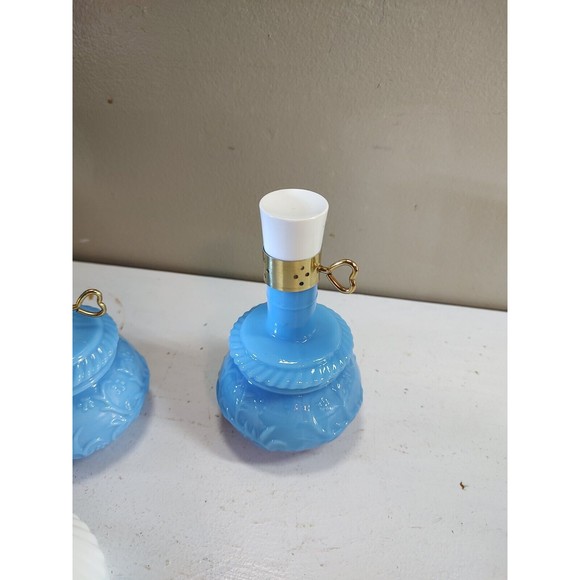 Vintage Avon Courting Lamp Brocade Cologne Blue Milk Glass Decanter Bottles Set - Picture 10 of 14